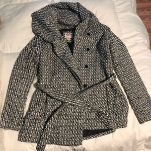 Black and white knitted pea coat